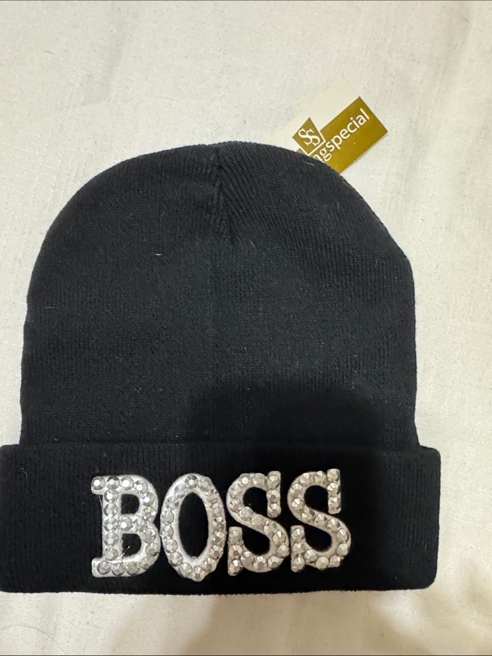 BOSS Crystal-Embellished Black Beanie